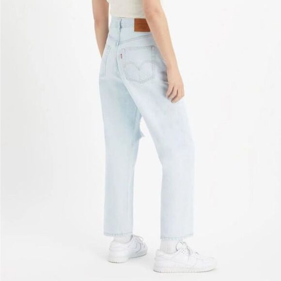 Levi’s Premium Ribcage Straight Ankle Light Wash High Rise Distressed Jeans - Picture 3 of 12